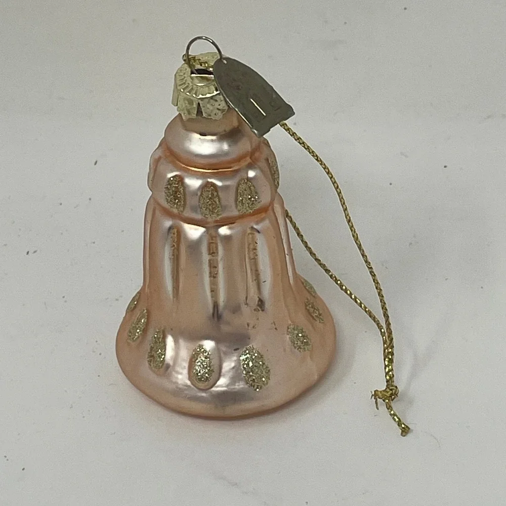 Thomas Pacconi Classics Pink Mercury Glass Bell Christmas Ornament Gold Glitter